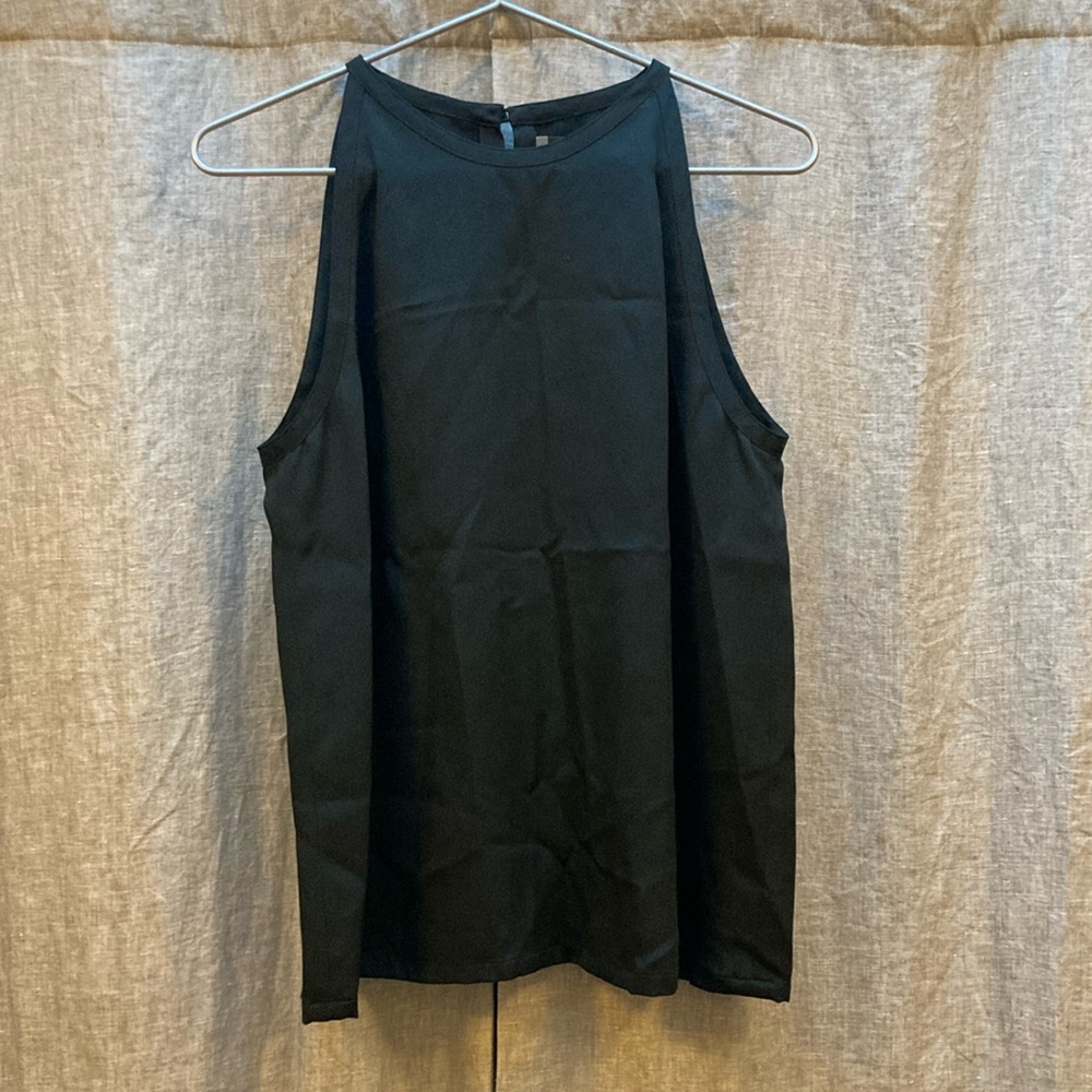 Ellen Tracy Black Silk Blouse with High Neckline